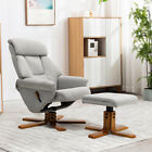 110-140°Adjustable Backrest Super Comfort Linen Swivel Recliner Chair&Footstool