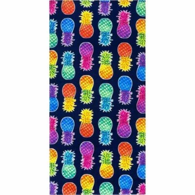 Toalla de playa de terciopelo 30"x 60" "Piñas coloridas azul marino" "Hecha en Brasil" Foto 1 de 2