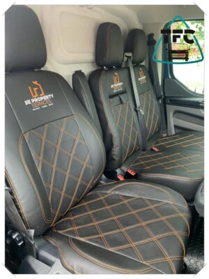 Ford Transit Custom SEAT COVERS FULL ECO LEATHER Bentley Stitching and 3 logos - Image 1 of 4