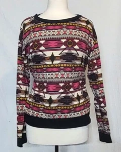 WOMENS DIVIDED H&M MULTICOLOR LONG SLEEVE PRINTED PULLOVER SWEATER SIZE-M - Picture 1 of 6