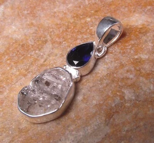 925 Sterling silver Herkimer diamond quartz/cut blue gemstone pendant. Gift bag. - Picture 1 of 4