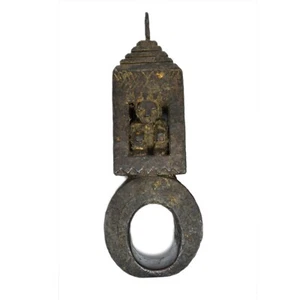 O, antike primitive Butterdose ethnische Kunst gebraucht Holz Neti Ghurra Schlüssel Nepal - Bild 1 von 5