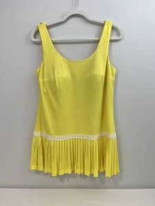 1960s Sandcastle Pin up Swimsuit Swim dress, MOD Groovy Playsuit Yellow 2 Piece - Picture 1 of 11