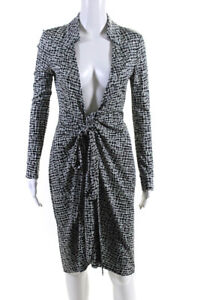 Diane Von Furstenberg Womens Collared Abstract Wrap Midi Dress Gray Size 2