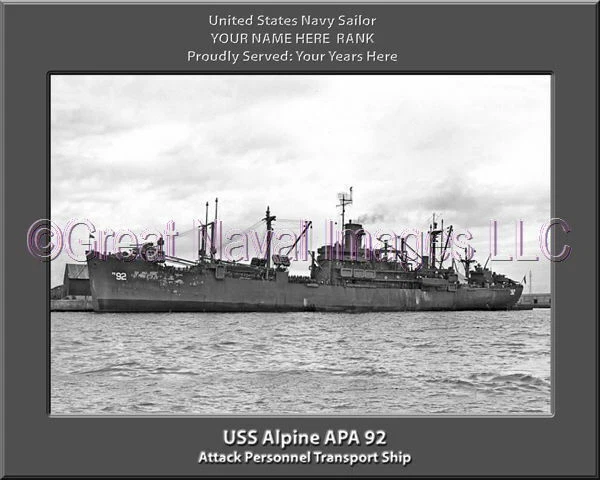 USS Alpine APA 92 Personalized Canvas Ship Photo 2 Print Navy Veteran Gift - Image 1 of 1