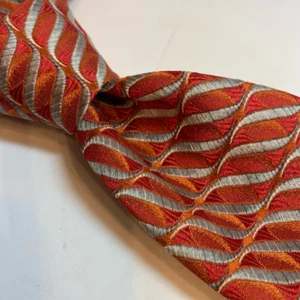 Corbata para hombre Ermenegildo Zegna naranja gris remolino geométrico 100% seda clásica - Imagen 1 de 6