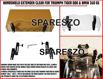 WINDSHIELD EXTENDER CLEAR FIT FOR TRIUMPH TIGER 800 & BMW 310 GS - Image 1 of 4