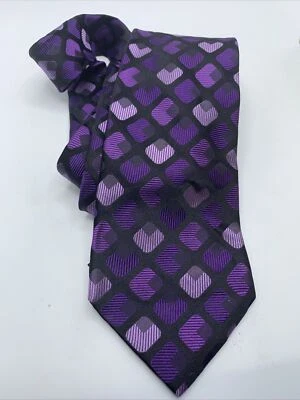 Corbata para hombre Murano púrpura negro patrón geométrico hecha en EE. UU. etiquetas adjuntas Foto 1 de 4