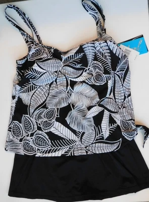 Maxine of Hollywood Azul Swim Dress  Skirt Black White Tropical One-Piece  NWT - Image 1 of 4