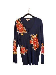 Quacker factory embellished blue floral button down cardigan sweater size 1X - Picture 1 of 5
