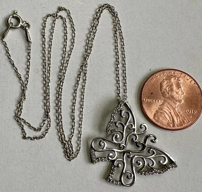 Beautiful 925 Butterfly Diamond Pendant On A 18” Chain Sterling Silver 2.7 Grams - Image 1 of 3