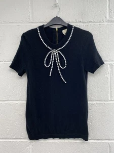 Kate Spade Black Cashmere Wool Mix Jumper Jewel Bow Detail Size S PWB - Picture 1 of 8