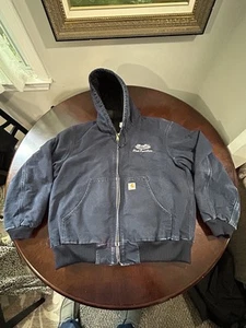 Giacca Carhartt J140 DNY Active vintage con cappuccio blu navy taglia large invecchiata leggi - Foto 1 di 23