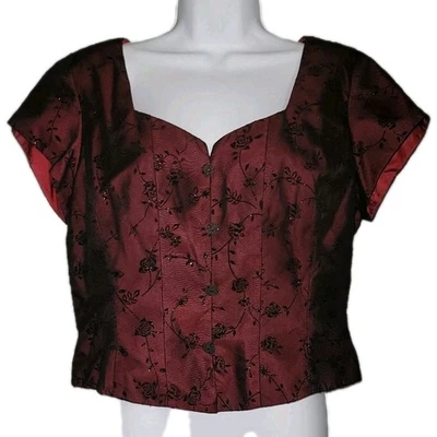 Top Chelsea Nites Vintage Talla 14 Whimsigoth Y2K Vamp Rojo Negro Brillo Transparente Usado en Excelente Condición  Foto 1 de 4