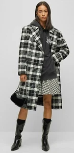 $695 - Hugo Boss Women Double Breasted Coat Plaid Pattern - Size 4 / 26 - Picture 1 of 4