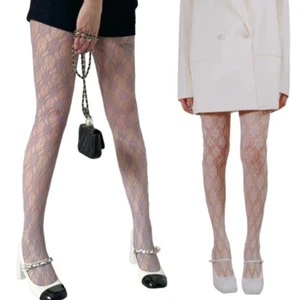 Women Sheer Fishnet Pantyhose Japanese Vintage Flower Tights Stockings - Picture 1 of 10