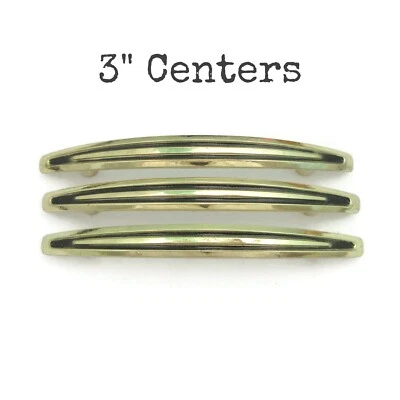 3 Vintage Drawer Pulls 3" centers MCM Gold Brass Black Atomic Handles LY14 - Image 1 of 4