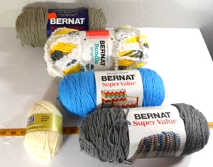 Bernat Super Value Yarn Lot of 5 Skeins Blue Grey Clay Banana Split Natural - Picture 1 of 4