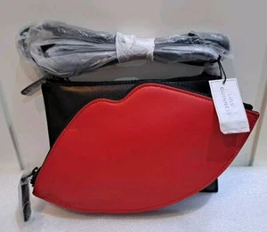 Black & Red Lulu Guinness signature Lips Soft Leather Crossbody Bag NWT - Picture 1 of 17