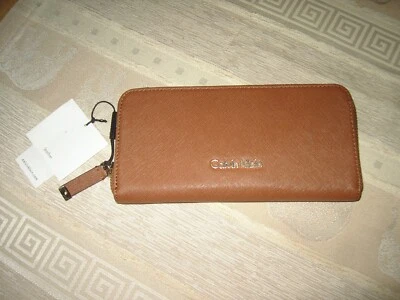 Calvin Klein Damen Geldbeutel Geldboerse Saffiano Leder Braun - Bild 1 von 4