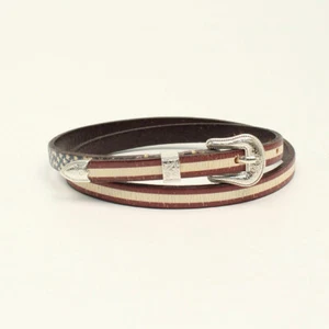 AMERICAN FLAG Distressed Leather HATBAND - Western - Cowboy Hat - Silver Buckle - Picture 1 of 1