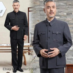 Traje tradicional chino para hombres Chaqueta Pantalones Chino Mao Zhongshan Blazer Chaqueta - Imagen 1 de 34