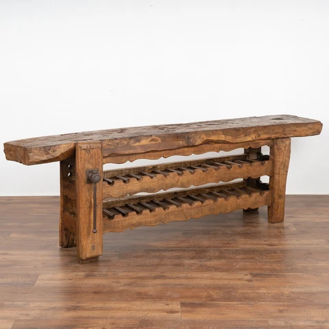 French Carpenters Rustic Work Table Console Wine Rack, circa 1880 Cover