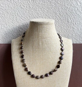 Iridescent Brown Tone Mother Pearl Brown Disc Single Strand Necklace 21" - Picture 1 of 6