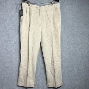 New NWT Jos A Bank Men's Beige Linen Pleated Front Cuffed Dress Pants 38X32 - Picture 1 of 13