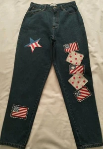 EUC DAMEN LISA & ME AMERIKANISCHE FLAGGE PATRIOTISCH SPITZ ZULAUFENDES BEIN HOHE TAILLE DENIM JEANS 10 - Bild 1 von 11