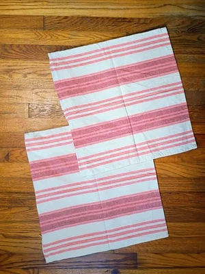 2 Pottery Barn Rustic Stripe Linen Pillow Covers 20" x 20" Red Cream - Image 1 of 4