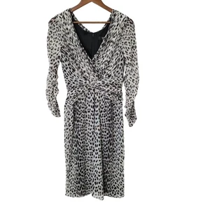Tadashi Collection Leopard Print V-Neck Cocktail Evening Dress Size L Ruched - Picture 1 of 10