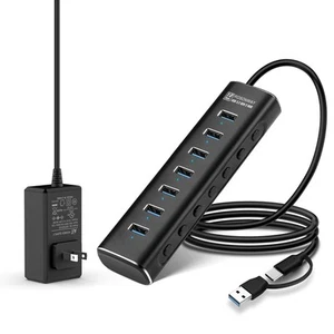 Powered USB Hub, 7 Ports USB 3.1/3.2 Gen 2 Hub 10Gbps with 3.3ft USB-A/USB-C ... - Picture 1 of 8