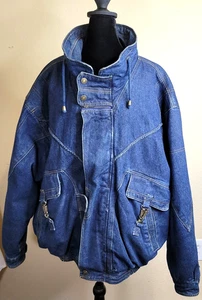 Vintage Todays News Denim Bomber Insulated Tactical Buckle Biker Jacket Mens XL - Picture 1 of 24