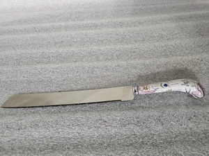 Sheffield England Serrated Stainless Steel Knife with Porcelain Handle, 12" - Picture 1 of 8