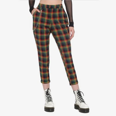{Hot Topic} Pantalones elásticos ajustados de tiro medio Orgullo a cuadros arco iris Emo Grunge S Foto 1 de 4