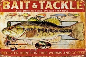 WEATHERED METAL SIGN BAIT AND TACKLE BUILDING DIORAMA LAYOUT 3x2 - Picture 1 of 3