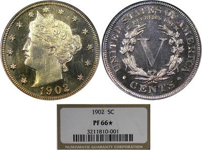 1902 5C NGC PF66* (NGC STAR) PROOF LIBERTY ~ BORDERLINE CAMEO & GORGEOUS COLOR! - Image 1 of 4