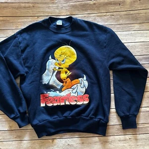 VINTAGE Looney Tunes Tweety Bird "Fearless" Sweater Medium Blue 1995 WB USA - Picture 1 of 7