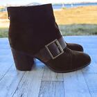Korks By Kork Ease Denoon Brown Suede Buckle Heeled Booties Ankle Boots Size 8