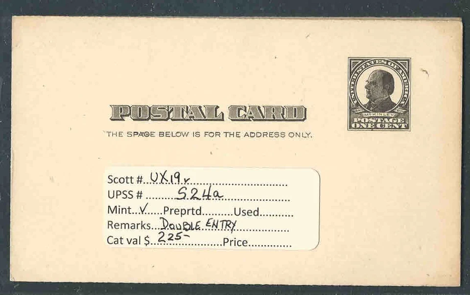 UX19v PC MINT DOUBLE ENTRY UNDER MESSAGE TABLET&BOTTOM RIGHT OF STAMP - Image 1 of 1