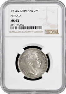 Prussia 2 mark 1904 A, NGC MS63, "King Wilhelm II (1888 - 1918)" silver coin - Picture 1 of 2