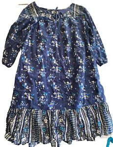 Old Navy Dress Girls XL 14 Navy Blue Print Cotton 3/4 Sleeve Dress