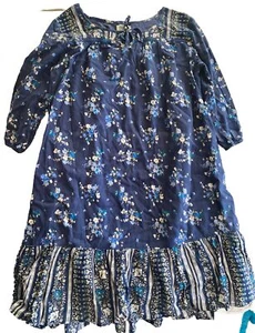 Old Navy Dress Girls XL 14 Navy Blue Print Cotton 3/4 Sleeve Dress - Picture 1 of 2