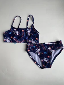 Art Class Girls' Size XS 4/5 Bikini Swimsuit Navy Blue Unicorn Stars Print New - Picture 1 of 6