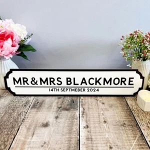 Personalised Wedding Road Street Sign | Mr Mrs Vintage Family Name Custom Plaque - Picture 1 of 7