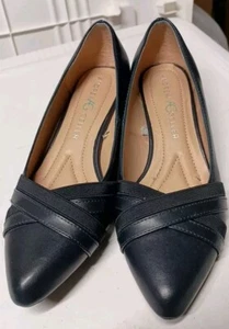 Andrew Geller Dark Blue Pumps Slip On Pointed Toe Women's Shoes Size 6 1/2W - Picture 1 of 8