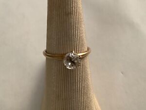 Antique 14k Yellow Gold Clear Quartz 6mm Stone Engagement Ring Size 6.5