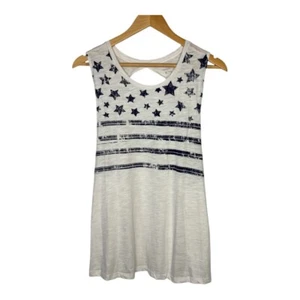 BCG American Flag Tank Top Patriotic Sleeveless Cutout Back White Women Size XL - Picture 1 of 7