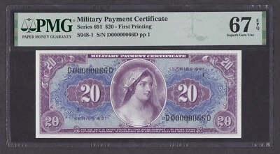 [PMG-67 EPQ, 2 Digits S/N D00000066D] MPC 691 Series $20 First Printing - Image 1 of 2